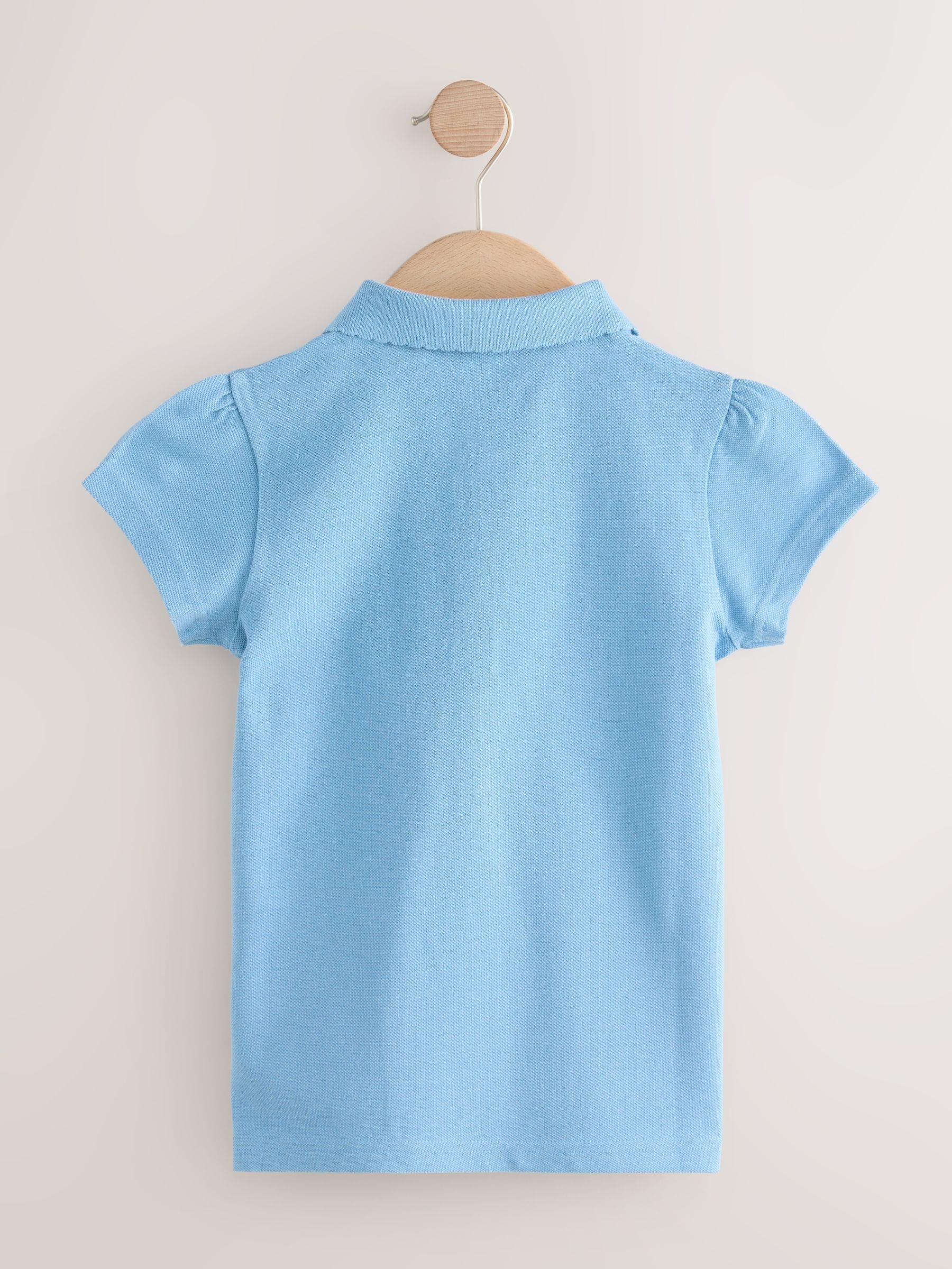 Buy Blue Girls 2 Pack 100% Cotton Zip Polo Shirts (3-16yrs) from