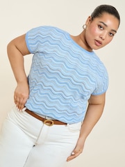 Синий - Lipsy Stitch Short Sleeve Knitted Sparkle Top - Изображение 1 из 4