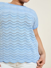 Синий - Lipsy Stitch Short Sleeve Knitted Sparkle Top - Изображение 2 из 4