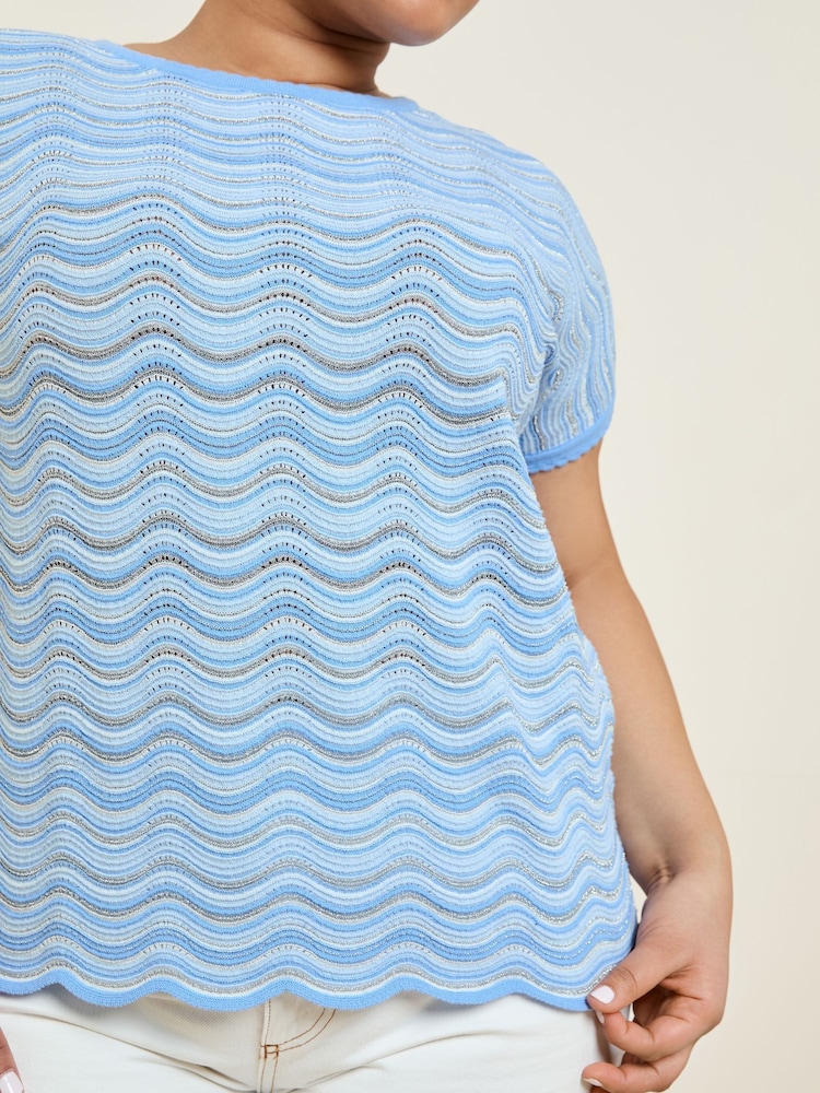 Синий - Lipsy Stitch Short Sleeve Knitted Sparkle Top - Изображение 2 из 4