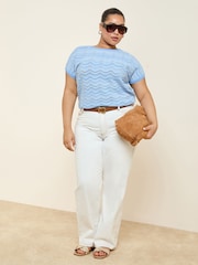 Синий - Lipsy Stitch Short Sleeve Knitted Sparkle Top - Изображение 3 из 4