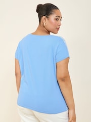 Синий - Lipsy Stitch Short Sleeve Knitted Sparkle Top - Изображение 4 из 4