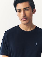 Navy Blue Slim Fit 100% Cotton Stag T-Shirt - Image 4 of 7