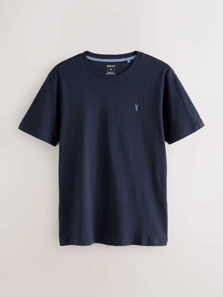 Navy Blue Slim Fit Stag T-Shirt - Image 5 of 7