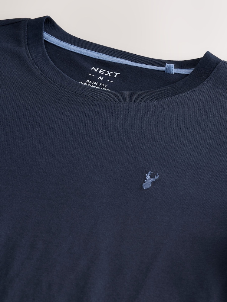Navy Blue Slim Fit 100% Cotton Stag T-Shirt - Image 7 of 7