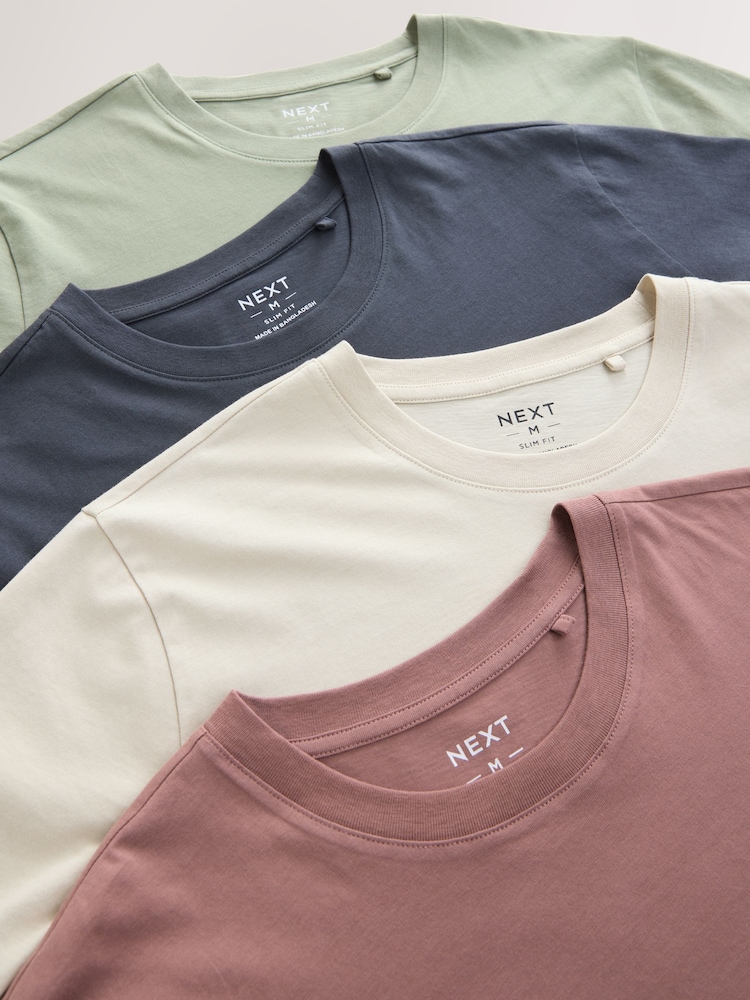 Grey/Pink/Ecru/Green Slim Fit T-Shirts 4 Pack - Image 13 of 14