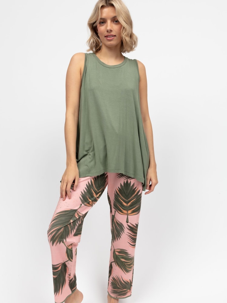 Cyberjammies Jersey Top and Salmon Leaf Jersey Pyjama Bottoms - صورة 1 من 2