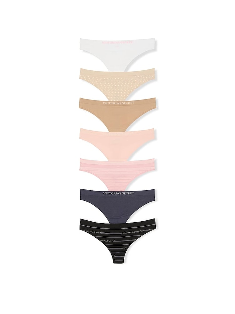 Wit/huidskleur/roze/blauw/zwart - Victoria's Secret set van 7 slips - Image 1 of 3