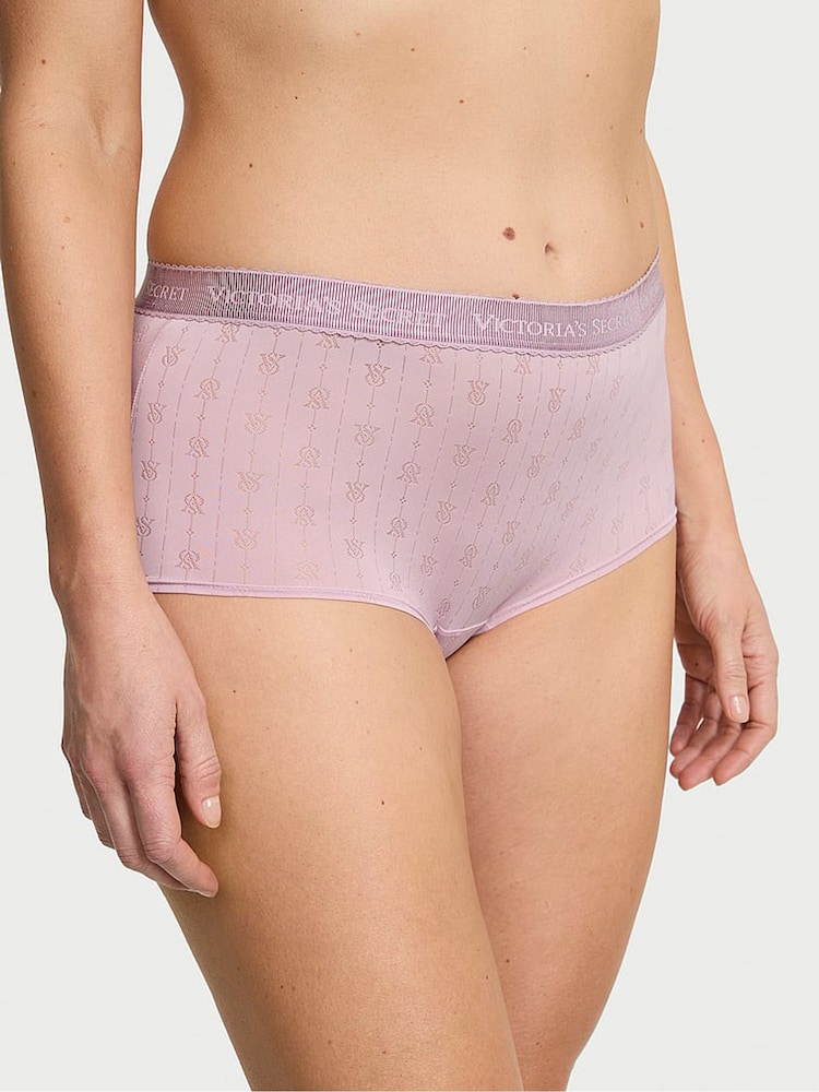 Victoria's Secret Violet Pearl Purple Short Logo Pointelle Knickers - Image 1 of 3