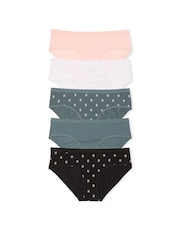 Victoria's Secret Pink/White/Green/Black Hipster 5 Pack Knickers - Image 1 of 3