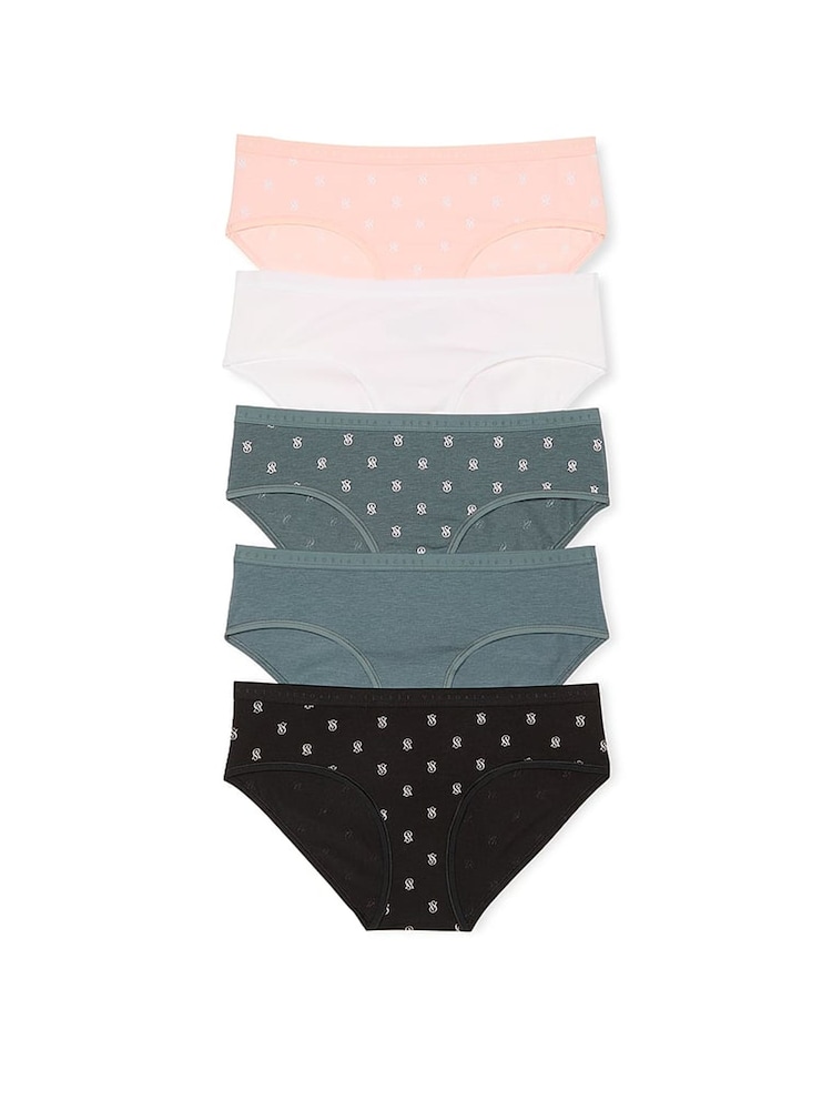 Victoria's Secret Pink/White/Green/Black Hipster 5 Pack Knickers - Image 1 of 3
