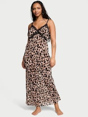 Victoria's Secret Leopard Brown Chiffon Long Slip Dress - Image 1 of 1