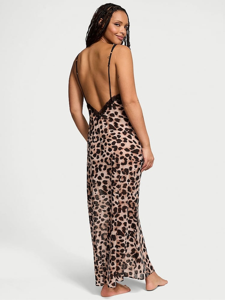 Victoria's Secret Leopard Brown Chiffon Long Slip Dress - Image 2 of 3