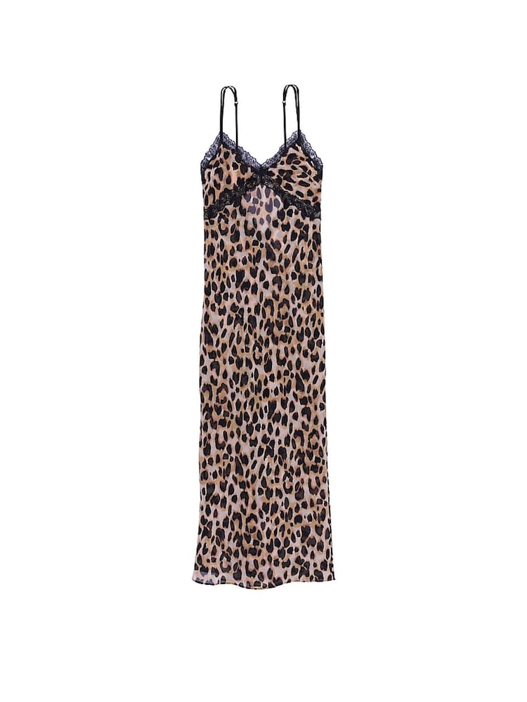 Victoria's Secret Leopard Brown Chiffon Long Slip Dress - Image 3 of 3