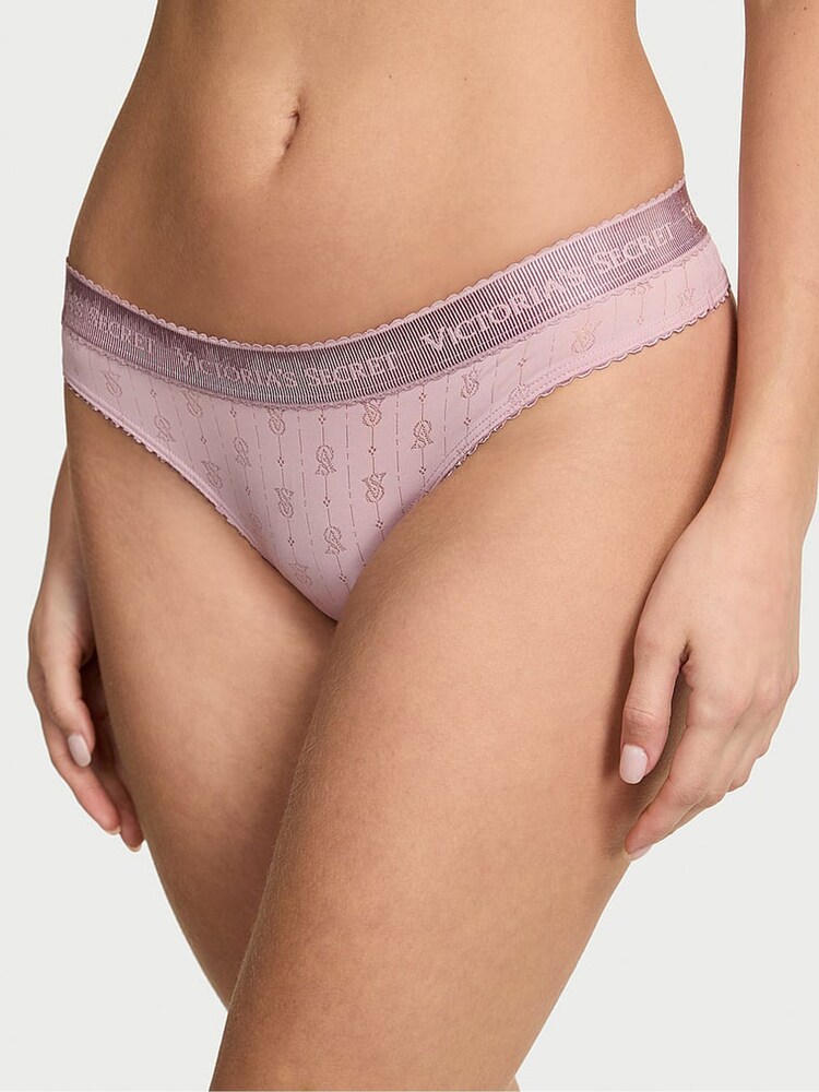 Victoria's Secret Violet Pearl Purple Thong Logo Pointelle Knickers - Image 1 of 2