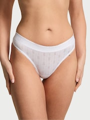 Victoria's Secret White Thong Logo Pointelle Knickers - Image 1 of 2