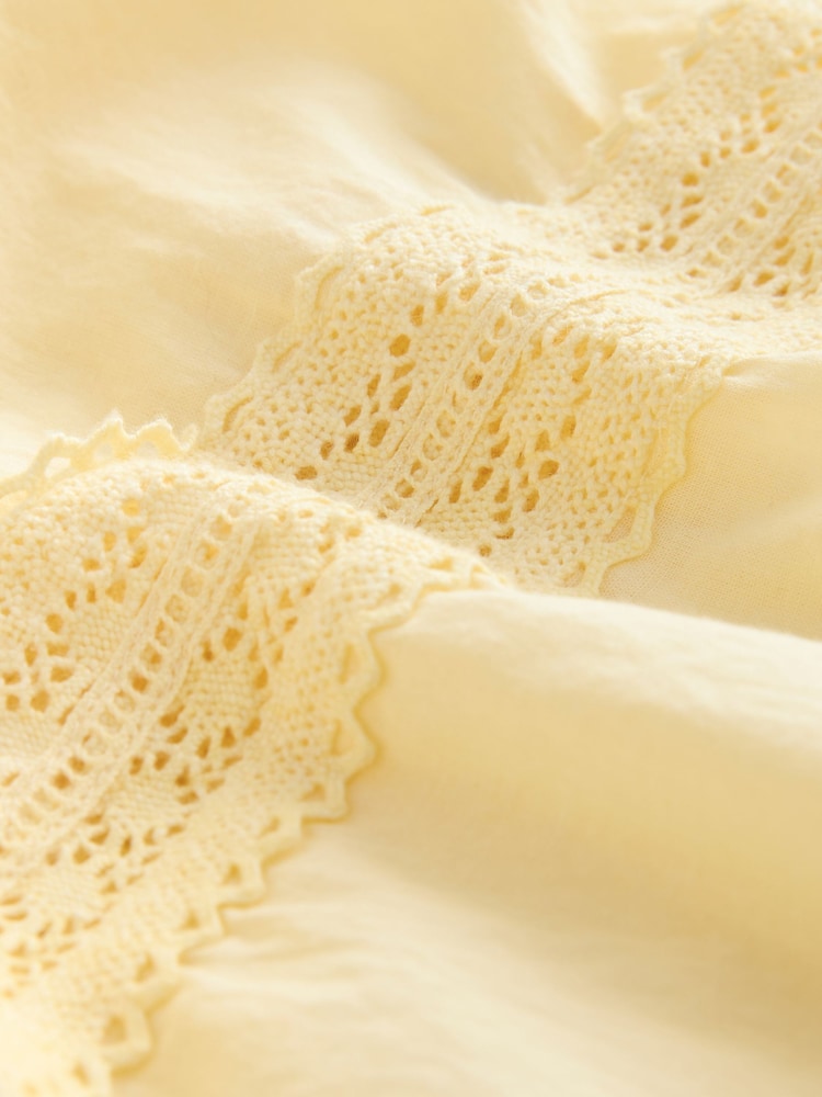 Yellow 100% Cotton Prairie Style Long Sleeve Blouse with Adjustable Tie - Image 2 of 3