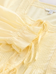 Yellow 100% Cotton Prairie Style Long Sleeve Blouse with Adjustable Tie - Image 3 of 3