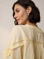Gelb - 100% Cotton Prairie Style Long Sleeve Blouse with Adjustable Tie - Bild 4 von 7