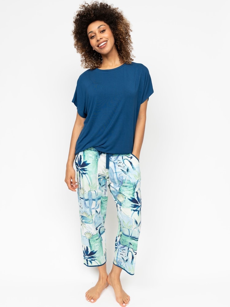 Cyberjammies Blue Slouch Top Watercolour Landscape Pyjama Top - Image 1 of 3