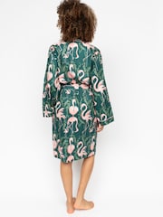 Cyberjammies Green Emerald Flamingo Print Short Dressing Gown - Image 2 of 3
