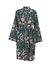 Cyberjammies Green Emerald Flamingo Print Short Dressing Gown - Image 3 of 3
