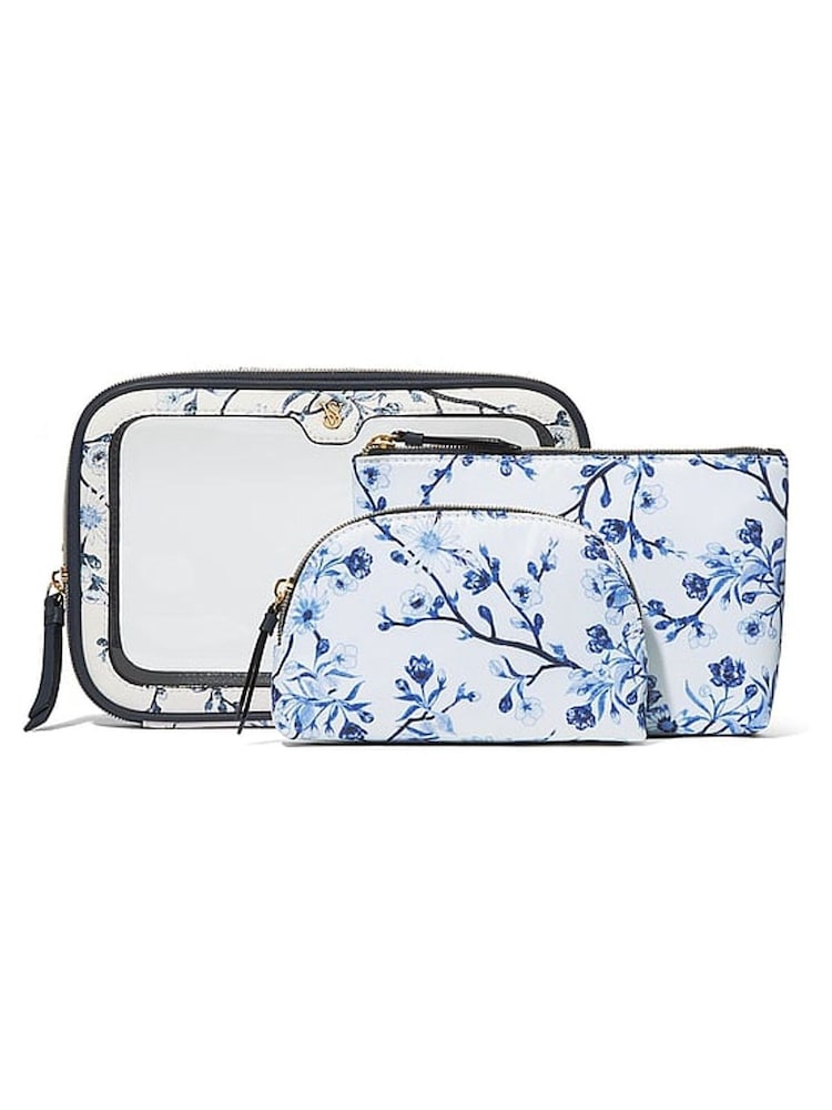 Victoria's Secret Blue and White Travel Trio Makeup Bag - Image 1 of 2