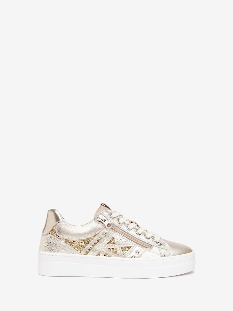NeroGiardini Silver Leather Laser Cut Platform Trainers - Image 2 of 6