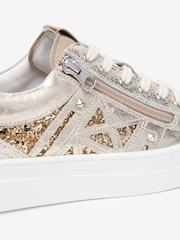 NeroGiardini Silver Leather Laser Cut Platform Trainers - Image 6 of 6
