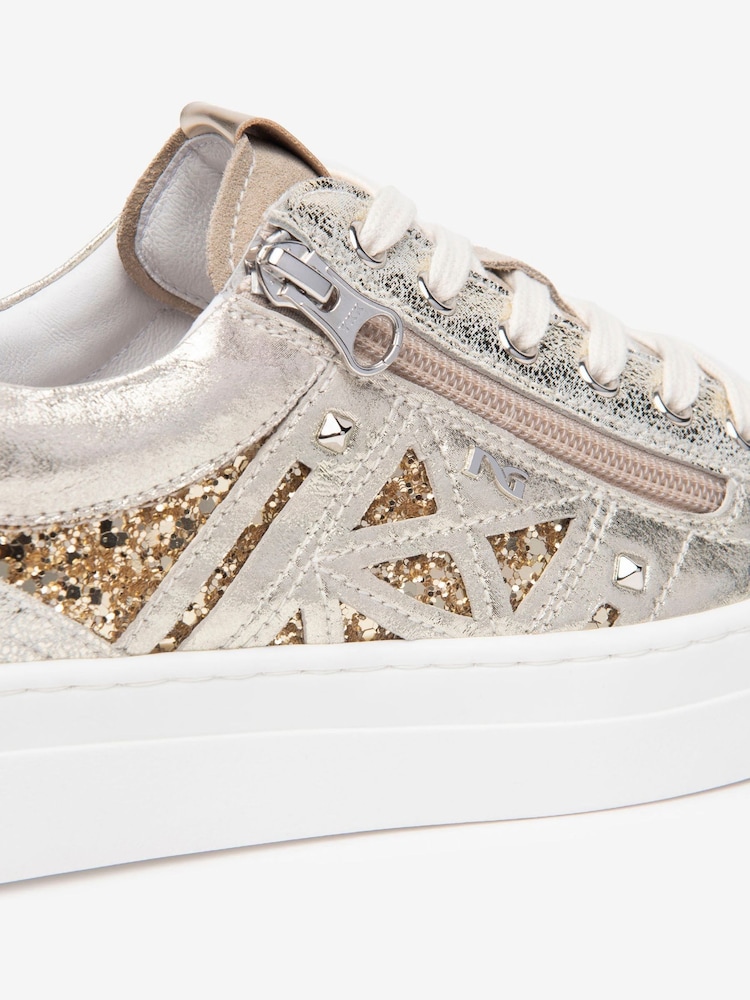 NeroGiardini Silver Leather Laser Cut Platform Trainers - Image 6 of 6