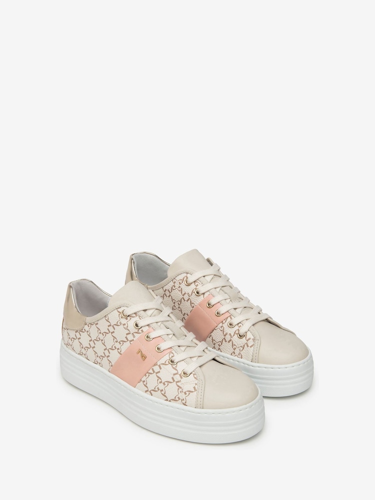 NeroGiardini Cream Leather Lace Up Platform Trainers - Image 3 of 5