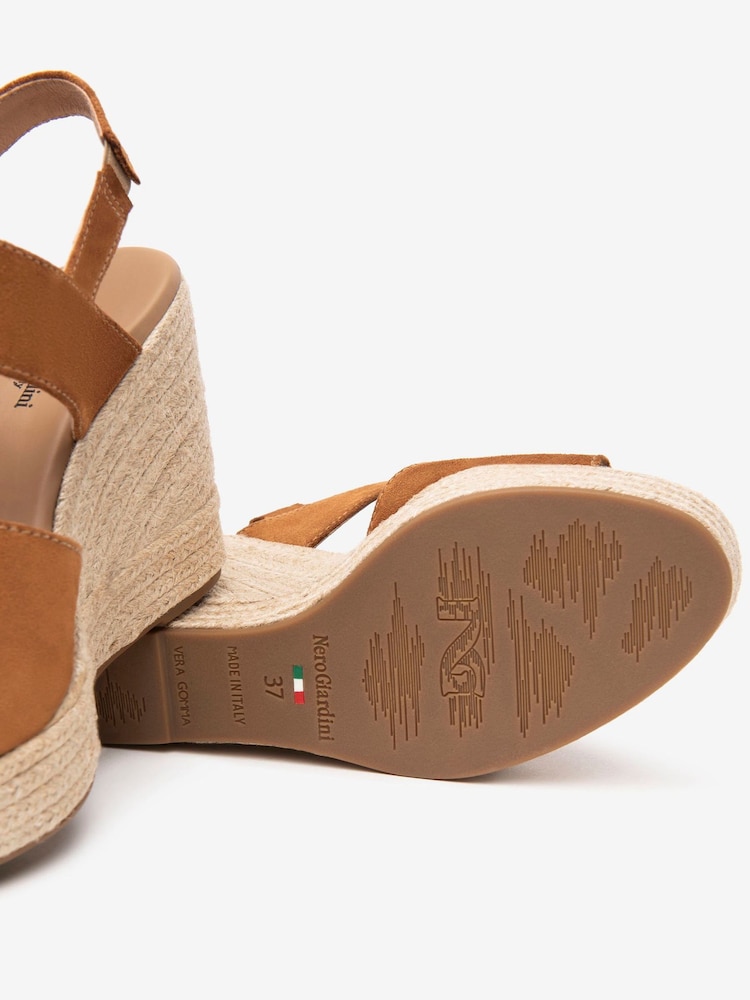 NeroGiardini Tan Brown Suede Block Heel Platform Sandals - Image 5 of 5