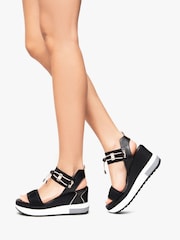 NeroGiardini Black Leather Woven Wedge Sandals - Image 1 of 5