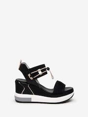 NeroGiardini Black Leather Woven Wedge Sandals - Image 2 of 5