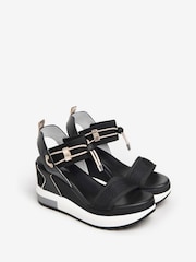 NeroGiardini Black Leather Woven Wedge Sandals - Image 3 of 5