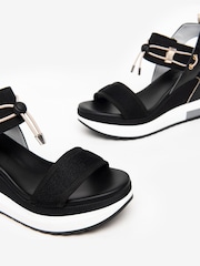 NeroGiardini Black Leather Woven Wedge Sandals - Image 4 of 5