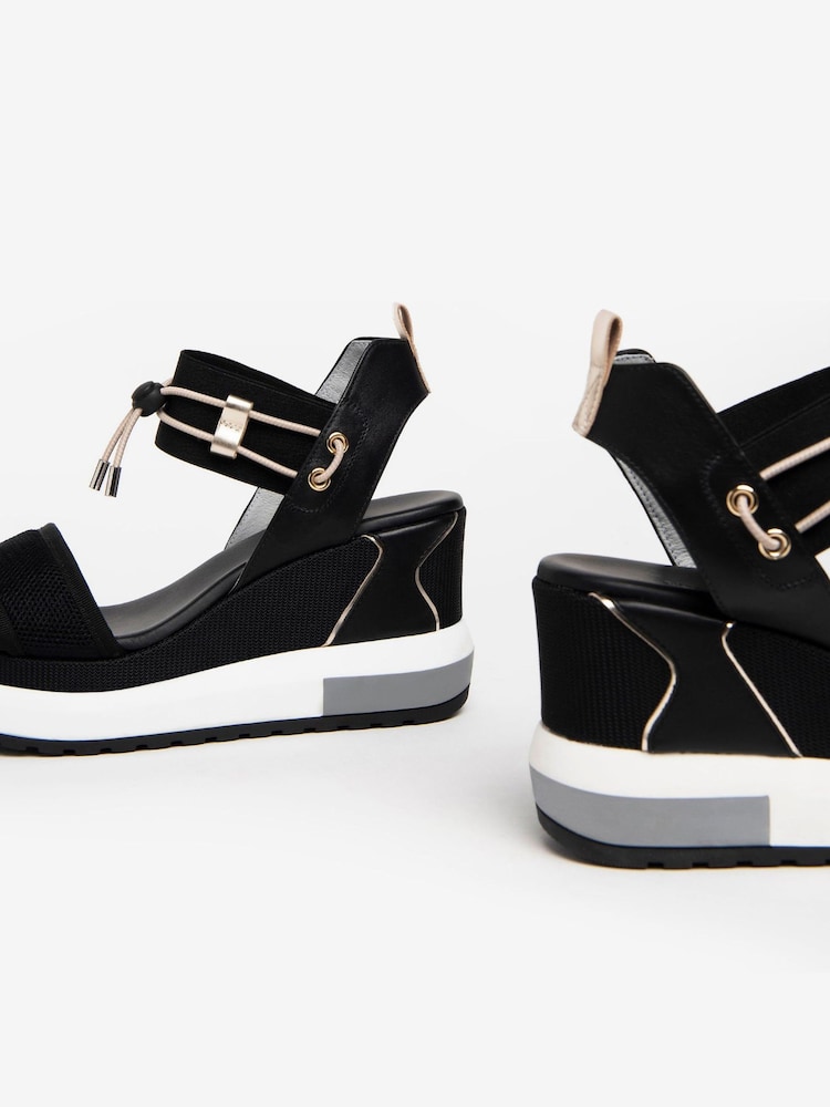 NeroGiardini Black Leather Woven Wedge Sandals - Image 5 of 5