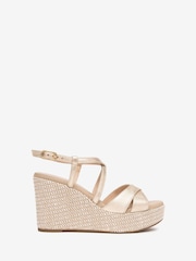 NeroGiardini Gold Leather Woven Wedge Sandals - Image 2 of 6