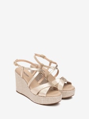 NeroGiardini Gold Leather Woven Wedge Sandals - Image 3 of 6