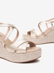 NeroGiardini Gold Leather Woven Wedge Sandals - Image 4 of 6