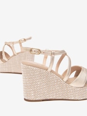NeroGiardini Gold Leather Woven Wedge Sandals - Image 5 of 6