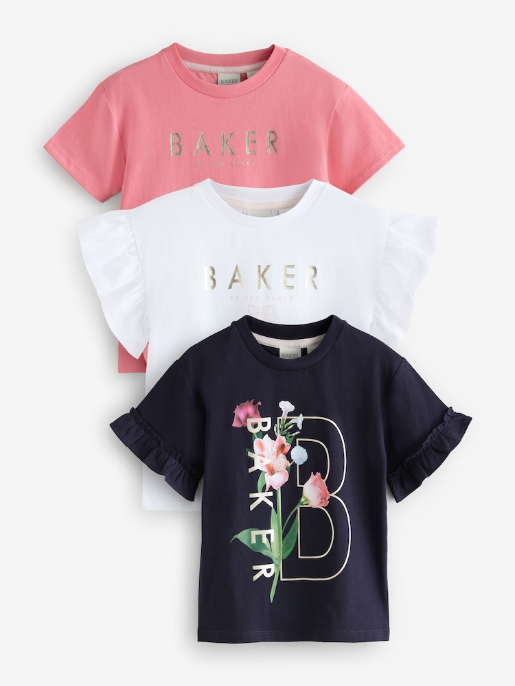 Baker by Ted Baker Frill Shoulder 100% Cotton T-Shirts 3 Pack - Image 1 of 7