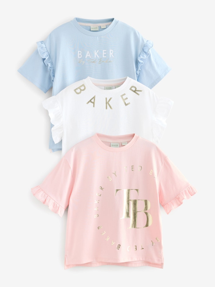 Baker by Ted Baker Frill Detail 100% Cotton T-Shirts 3 Pack - Image 1 of 7