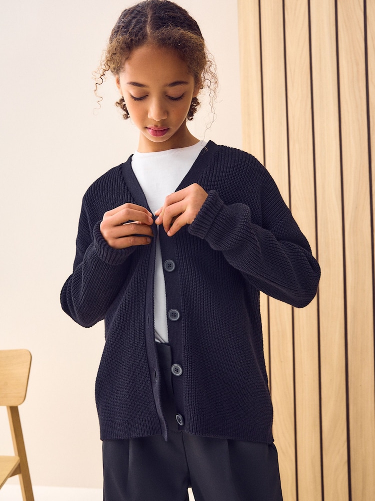 Black Cotton Rich Boxy School CardiganS (3-18yrs) - Image 1 of 8