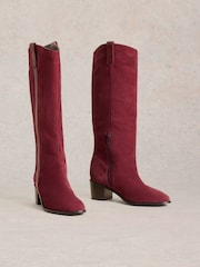 White Stuff Red Izzy Suede Knee High Boots - Image 2 of 4