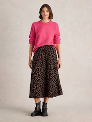 White Stuff Black Jenna Cord Tiered 100% Organic Cotton Skirt - Image 1 of 6