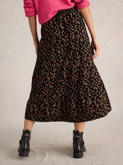 White Stuff Black Jenna Cord Tiered 100% Organic Cotton Skirt - Image 2 of 6