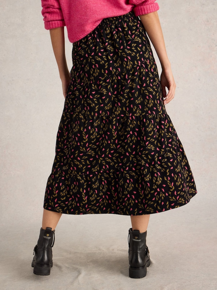 White Stuff Black Jenna Cord Tiered 100% Organic Cotton Skirt - Image 2 of 6