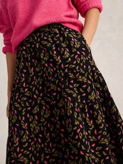 White Stuff Black Jenna Cord Tiered 100% Organic Cotton Skirt - Image 4 of 6