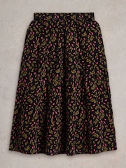 White Stuff Black Jenna Cord Tiered 100% Organic Cotton Skirt - Image 5 of 6